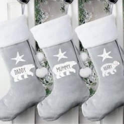 Personalised Baby Polar Bear Luxury Silver Grey Stocking -Xmas Decor Shop p0510h40 6