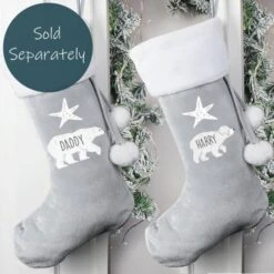 Personalised Baby Polar Bear Luxury Silver Grey Stocking -Xmas Decor Shop p0510h40 8