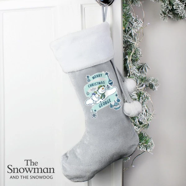 Personalised The Snowman And The Snowdog Luxury Silver Grey Stocking 3 Personalised The Snowman And The Snowdog Luxury Silver Grey Stocking - Image 3