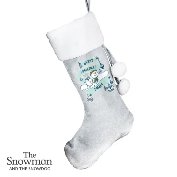 Personalised The Snowman And The Snowdog Luxury Silver Grey Stocking 4 Personalised The Snowman And The Snowdog Luxury Silver Grey Stocking - Image 4