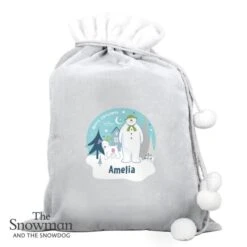 Personalised The Snowman And The Snowdog Luxury Silver Grey Pom Pom Sack -Xmas Decor Shop p0510i47 2