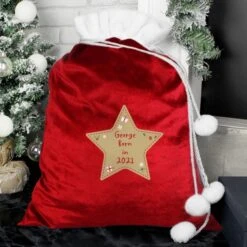 Personalised Free Text Star Luxury Pom Pom Red Sack -Xmas Decor Shop p0510i84 2