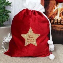 Personalised Free Text Star Luxury Pom Pom Red Sack -Xmas Decor Shop p0510i84 3