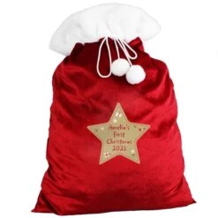 Personalised Free Text Star Luxury Pom Pom Red Sack -Xmas Decor Shop p0510i84 4