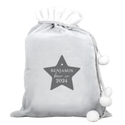 Personalised Born In Luxury Silver Grey Pom Pom Sack -Xmas Decor Shop p0510i85 3