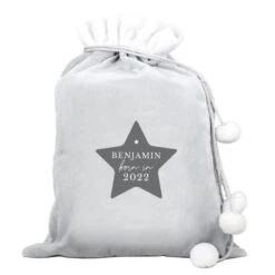 Personalised Born In Luxury Silver Grey Pom Pom Sack -Xmas Decor Shop p0510i85 4