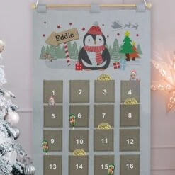 Personalised Christmas Penguin Advent Calendar In Silver Grey -Xmas Decor Shop p0510i91 3