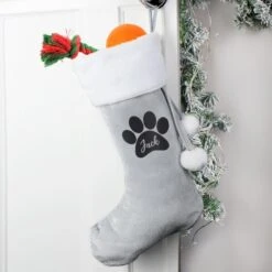 Personalised Paw Print Silver Grey Stocking -Xmas Decor Shop p0510i93 2