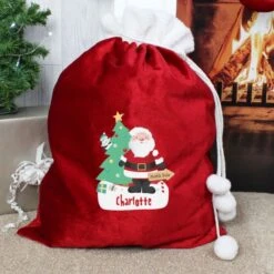 Personalised Santa Luxury Pom Pom Red Sack -Xmas Decor Shop p0510i97 2