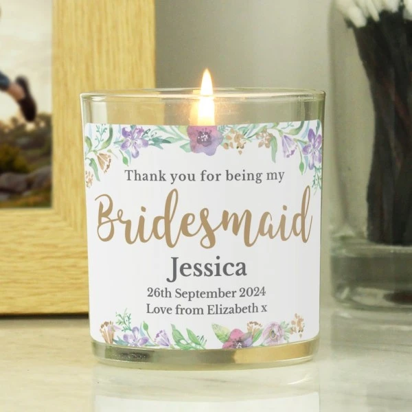 Personalised Bridesmaid "Floral Watercolour Wedding" Scented Jar Candle 1 Personalised Bridesmaid "Floral Watercolour Wedding" Scented Jar Candle