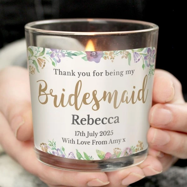 Personalised Bridesmaid "Floral Watercolour Wedding" Scented Jar Candle 3 Personalised Bridesmaid "Floral Watercolour Wedding" Scented Jar Candle - Image 3