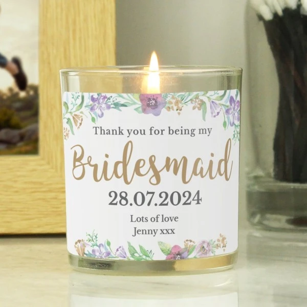 Personalised Bridesmaid "Floral Watercolour Wedding" Scented Jar Candle 4 Personalised Bridesmaid "Floral Watercolour Wedding" Scented Jar Candle - Image 4