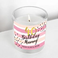 Personalised Birthday Gold And Pink Stripe Scented Jar Candle