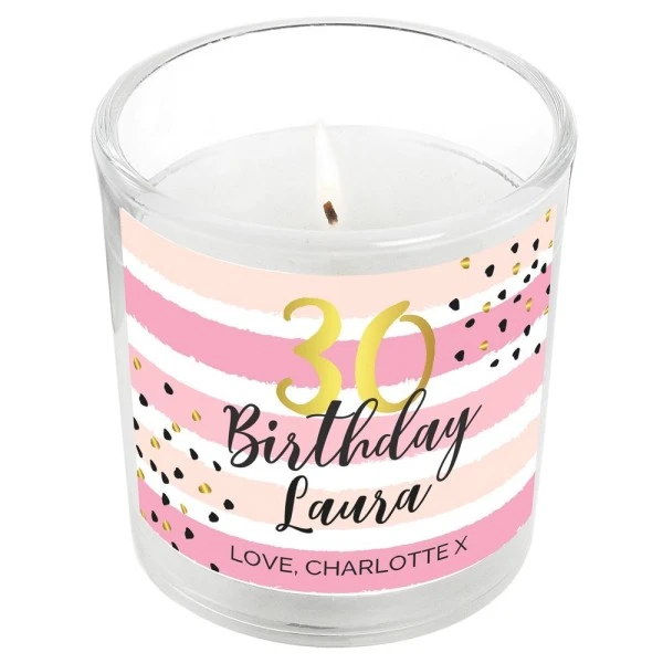 Personalised Birthday Gold And Pink Stripe Scented Jar Candle 2 Personalised Birthday Gold And Pink Stripe Scented Jar Candle - Image 2