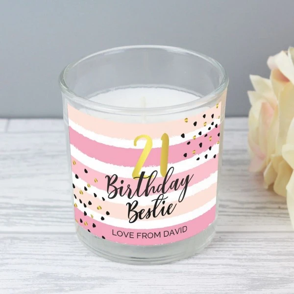 Personalised Birthday Gold And Pink Stripe Scented Jar Candle 3 Personalised Birthday Gold And Pink Stripe Scented Jar Candle - Image 3