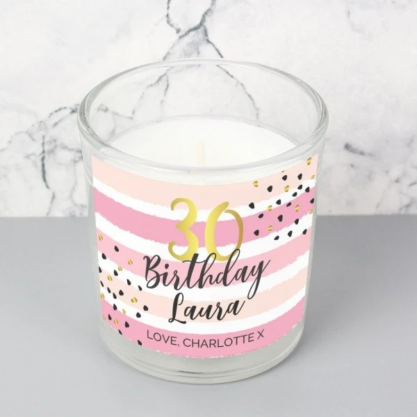 Personalised Birthday Gold And Pink Stripe Scented Jar Candle 4 Personalised Birthday Gold And Pink Stripe Scented Jar Candle - Image 4