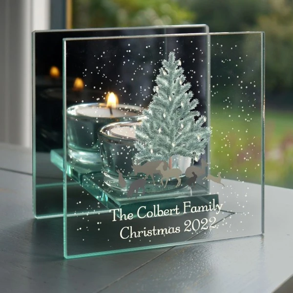 Personalised A Winter's Night Mirrored Glass Tea Light Candle Holder 3 Personalised A Winter's Night Mirrored Glass Tea Light Candle Holder - Image 3