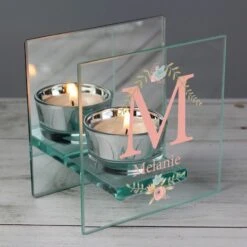 Personalised Floral Bouquet Mirrored Glass Tea Light Candle Holder -Xmas Decor Shop p1007c21 5