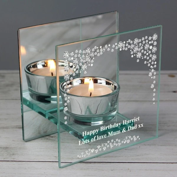 Personalised Diamante Mirrored Glass Tea Light Candle Holder 6 Personalised Diamante Mirrored Glass Tea Light Candle Holder - Image 6