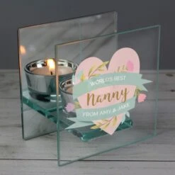 Personalised Floral Heart Mothers Day Mirrored Glass Tea Light Holder -Xmas Decor Shop p1007c81 3