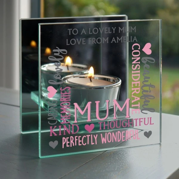 Personalised Mum Mirrored Glass Tea Light Holder 1 Personalised Mum Mirrored Glass Tea Light Holder