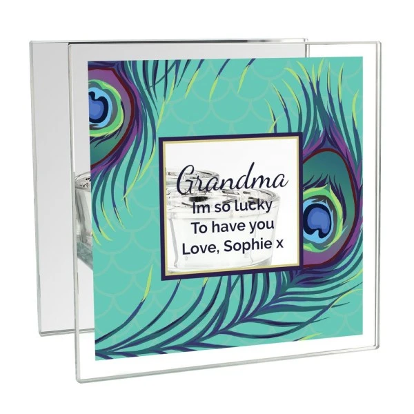 Personalised Peacock Mirrored Glass Tea Light Candle Holder 2 Personalised Peacock Mirrored Glass Tea Light Candle Holder - Image 2
