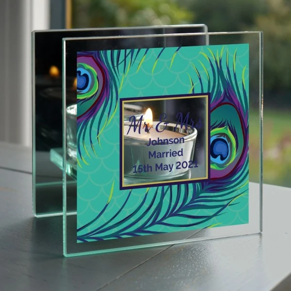 Personalised Peacock Mirrored Glass Tea Light Candle Holder 4 Personalised Peacock Mirrored Glass Tea Light Candle Holder - Image 4