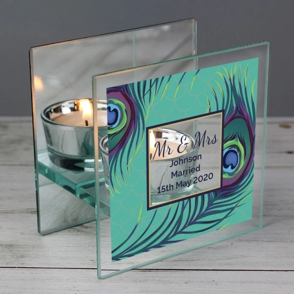 Personalised Peacock Mirrored Glass Tea Light Candle Holder 6 Personalised Peacock Mirrored Glass Tea Light Candle Holder - Image 6