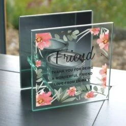 Personalised Floral Sentimental Mirrored Glass Tea Light Candle Holder -Xmas Decor Shop p1007d23 6