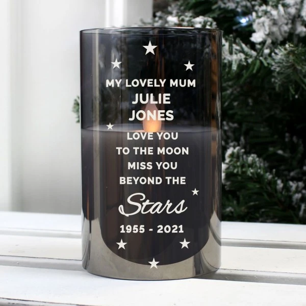 Personalised Miss You Beyond The Stars Smoked Glass LED Candle 1 Personalised Miss You Beyond The Stars Smoked Glass LED Candle