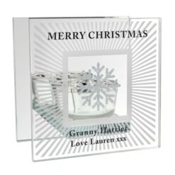 Personalised Snowflake Silver Glitter Tea Light Holder -Xmas Decor Shop p1007d97 4