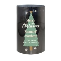 Personalised Christmas Tree Smoked Glass LED Candle -Xmas Decor Shop p1007d99 4