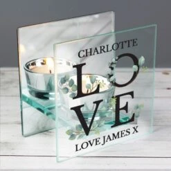 Personalised Botanical Mirrored Glass Tea Light Holder -Xmas Decor Shop p1007e09 2
