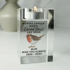 Personalised Robin Memorial Glass Tealight Holder -Xmas Decor Shop p1007f51 3