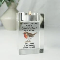 Personalised Robin Memorial Glass Tealight Holder -Xmas Decor Shop p1007f51 5