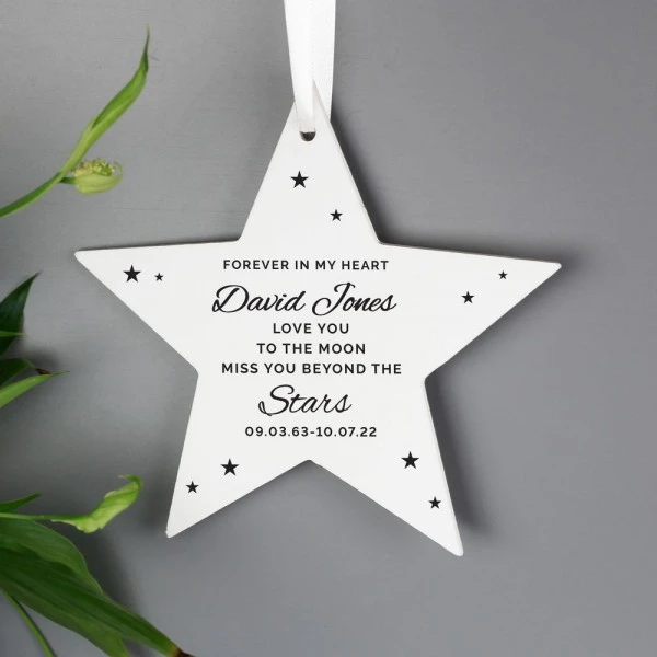 Personalised Miss You Beyond The Stars Wooden Star Decoration 1 Personalised Miss You Beyond The Stars Wooden Star Decoration