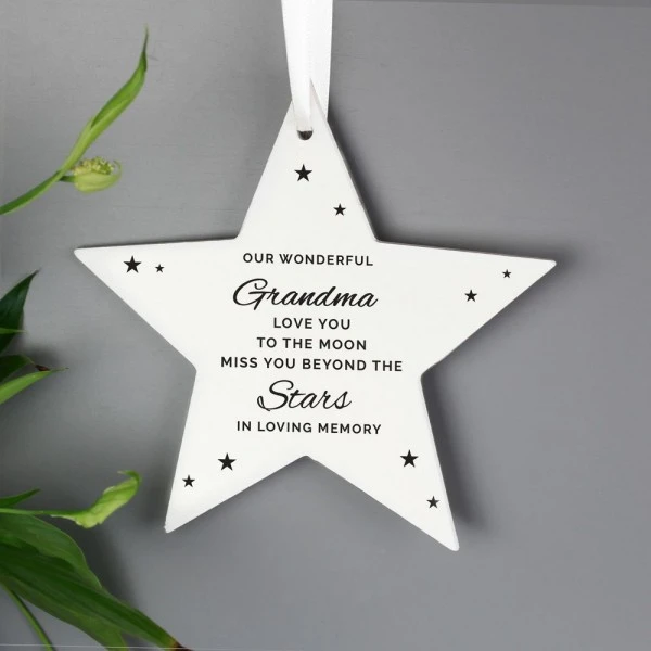 Personalised Miss You Beyond The Stars Wooden Star Decoration 2 Personalised Miss You Beyond The Stars Wooden Star Decoration - Image 2