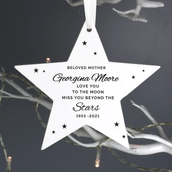 Personalised Miss You Beyond The Stars Wooden Star Decoration 3 Personalised Miss You Beyond The Stars Wooden Star Decoration - Image 3
