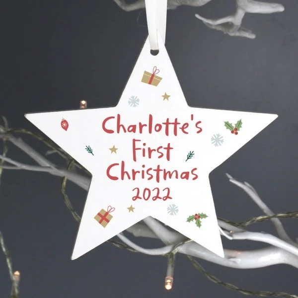 Personalised First Christmas Wooden Star Decoration 3 Personalised First Christmas Wooden Star Decoration - Image 3