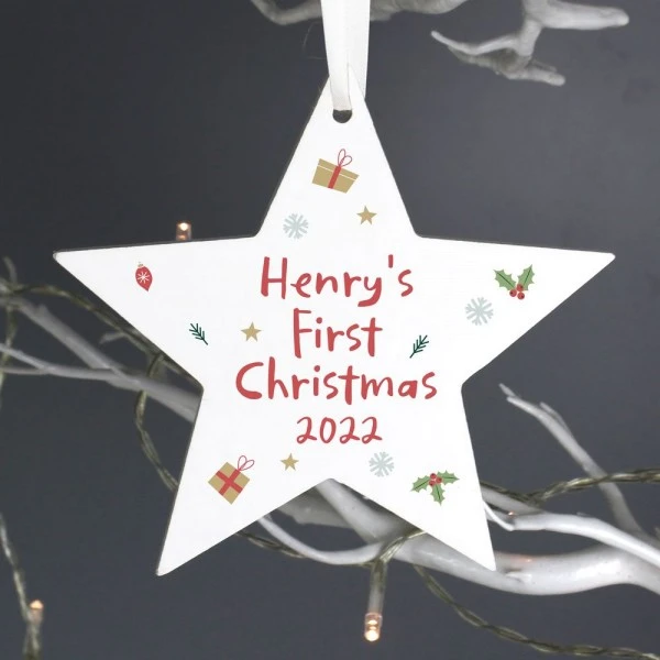Personalised First Christmas Wooden Star Decoration 4 Personalised First Christmas Wooden Star Decoration - Image 4