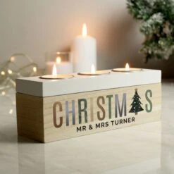 Personalised Christmas Tree Triple Tea Light Box -Xmas Decor Shop p1011e82 2