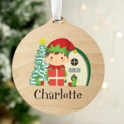 Personalised Elf Round Wooden Decoration -Xmas Decor Shop p1011e85 2