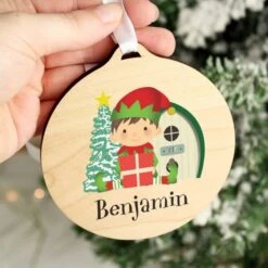 Personalised Elf Round Wooden Decoration -Xmas Decor Shop p1011e85 3