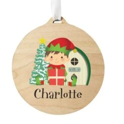 Personalised Elf Round Wooden Decoration -Xmas Decor Shop p1011e85 4