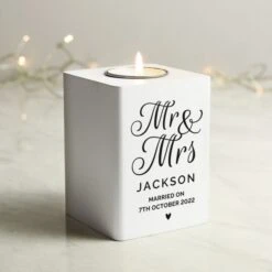 Personalised Mr & Mrs White Wooden Tea Light Holder -Xmas Decor Shop p1011f06 2