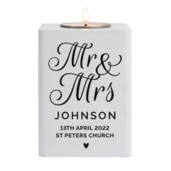 Personalised Mr & Mrs White Wooden Tea Light Holder -Xmas Decor Shop p1011f06 3
