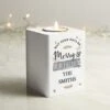 Personalised Merry & Bright White Wooden Tea Light Holder