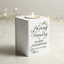Personalised In Loving Memory White Wooden Tea Light Holder -Xmas Decor Shop p1011f08 1