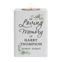 Personalised In Loving Memory White Wooden Tea Light Holder -Xmas Decor Shop p1011f08 3