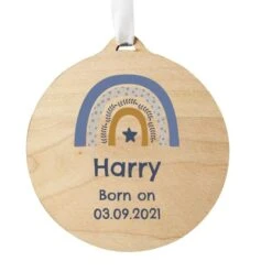 Personalised Blue Rainbow Round Wooden Decoration 7 Personalised Blue Rainbow Round Wooden Decoration -Xmas Decor Shop p1011f10 3